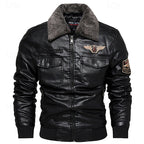 Faux Leather Bomber Jacket Men's Brown Fleece Collar Aviator Coat – Casual, Winter, Gift