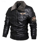 Faux Leather Bomber Jacket Men's Brown Fleece Collar Aviator Coat – Casual, Winter, Gift