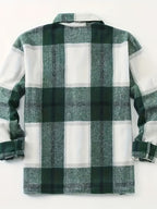 Flannel Overshirt Green Check Men's Long Sleeve Button-Up Shacket – Casual, Autumn Layering
