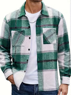 Flannel Overshirt Green Check Men's Long Sleeve Button-Up Shacket – Casual, Autumn Layering