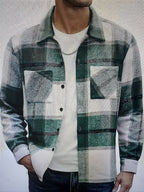 Flannel Overshirt Green Check Men's Long Sleeve Button-Up Shacket – Casual, Autumn Layering