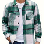 Flannel Overshirt Green Check Men's Long Sleeve Button-Up Shacket – Casual, Autumn Layering