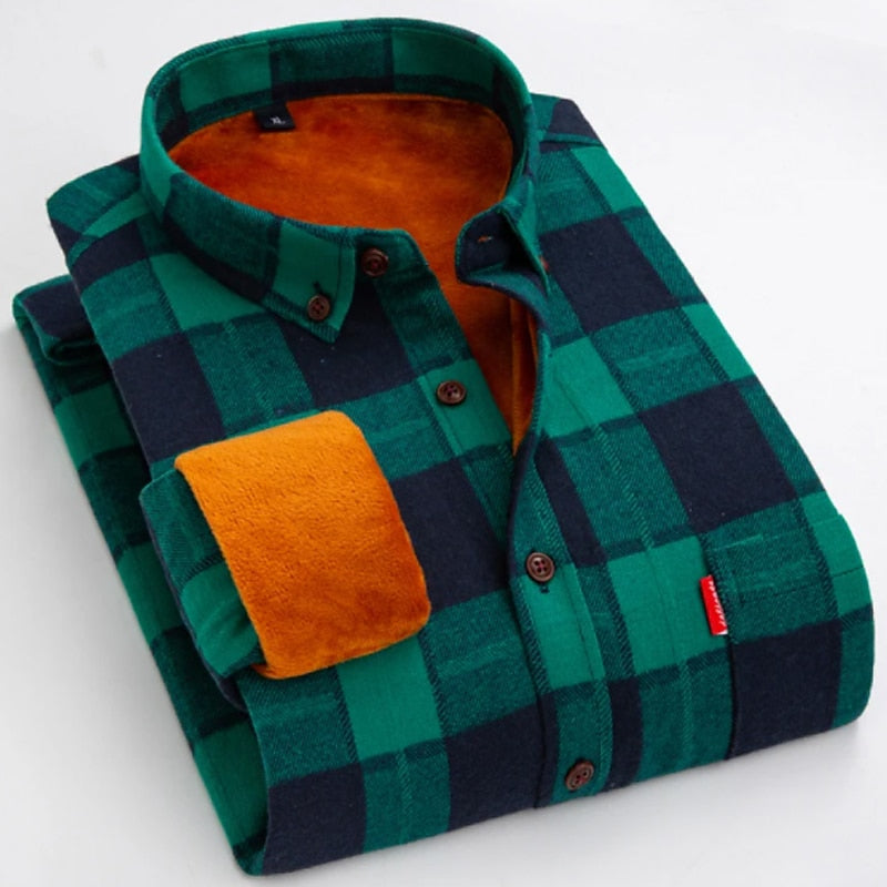 Flannel Overshirt Green Navy Checked Men's Long Sleeve Shacket – Casual, Office, Holiday, Gift
