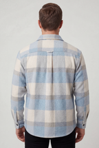Flannel Shirt Blue Cream Check Men's Cotton Chest Pocket – Casual, Office, Holiday, Gift