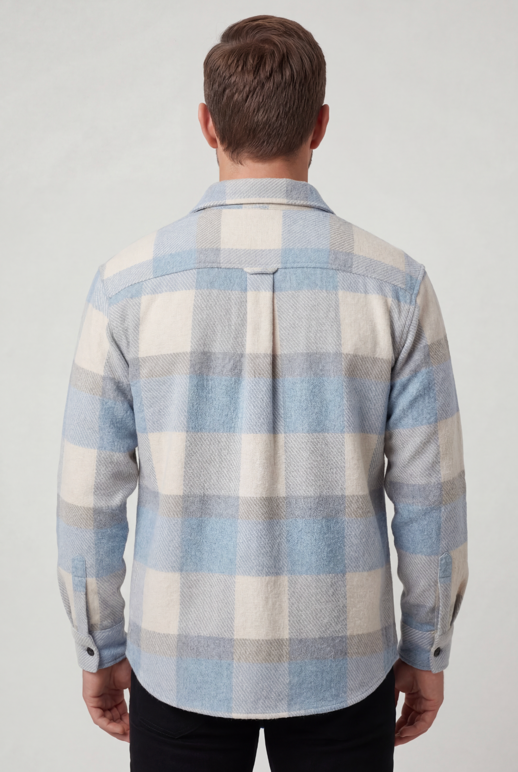 Flannel Shirt Blue Cream Check Men's Cotton Chest Pocket – Casual, Office, Holiday, Gift
