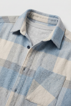 Flannel Shirt Blue Cream Check Men's Cotton Chest Pocket – Casual, Office, Holiday, Gift