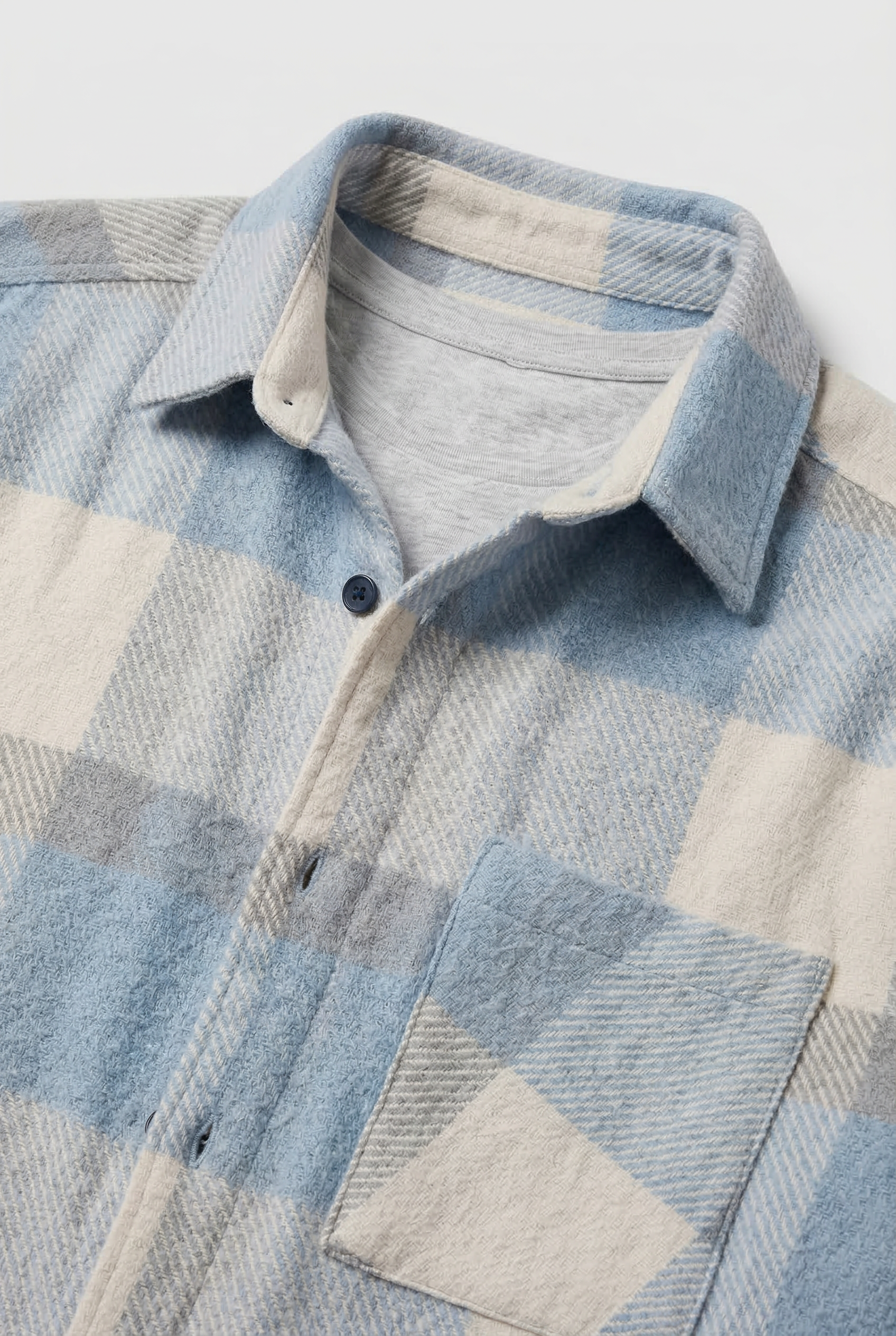 Flannel Shirt Blue Cream Check Men's Cotton Chest Pocket – Casual, Office, Holiday, Gift