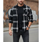Flannel Shirt Cotton Men's Black Plaid Check Long Sleeve – Casual, Office, Autumn, Gift