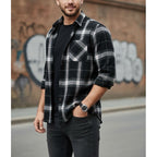 Flannel Shirt Cotton Men's Black Plaid Check Long Sleeve – Casual, Office, Autumn, Gift