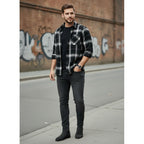 Flannel Shirt Cotton Men's Black Plaid Check Long Sleeve – Casual, Office, Autumn, Gift