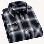 Flannel Shirt Cotton Men's Black Plaid Check Long Sleeve – Casual, Office, Autumn, Gift
