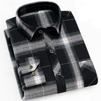 Flannel Shirt Cotton Men's Black Plaid Check Long Sleeve – Casual, Office, Autumn, Gift