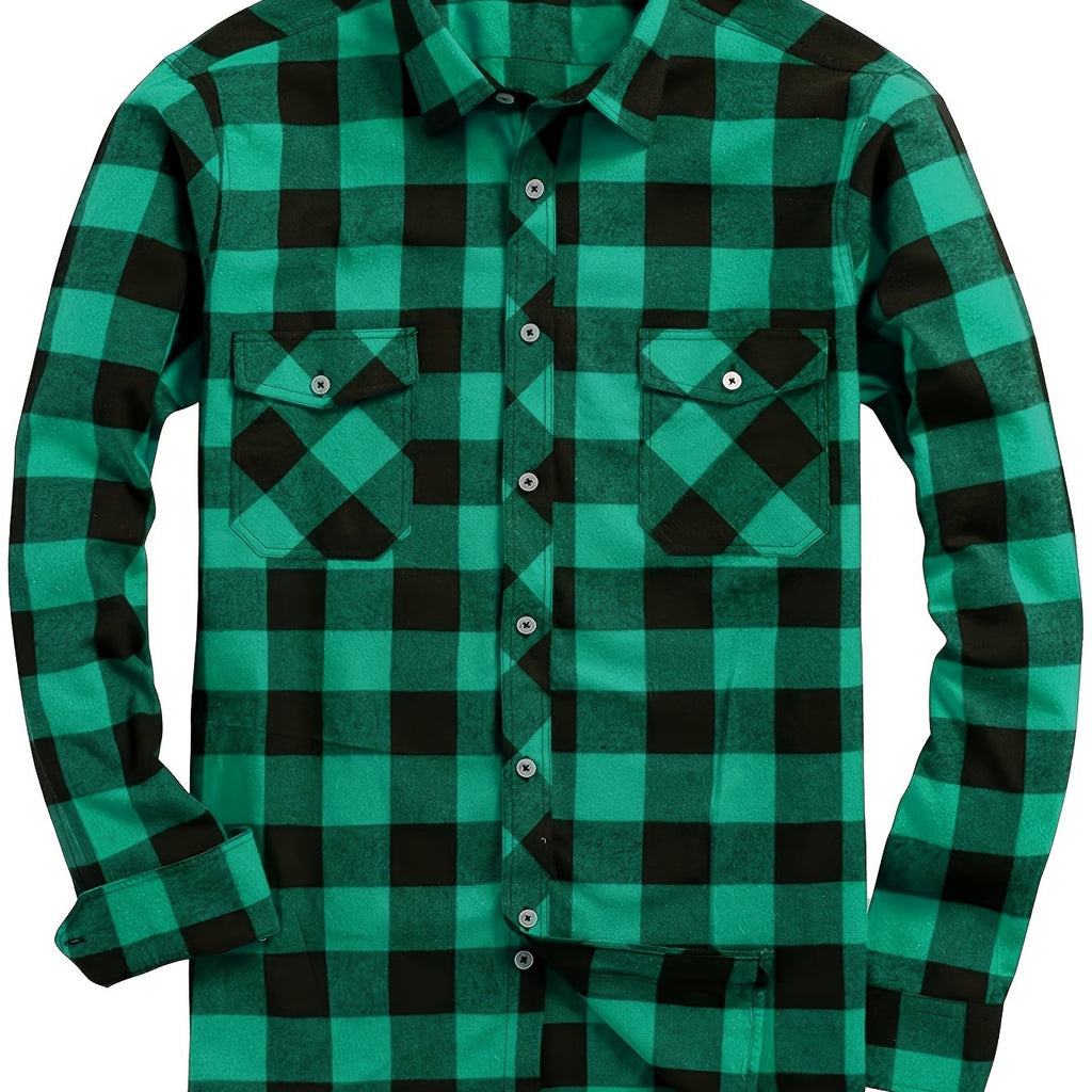 Flannel Shirt Red Black Buffalo Check Men's Long Sleeve Button-Up – Casual, Office, Holiday, Gift