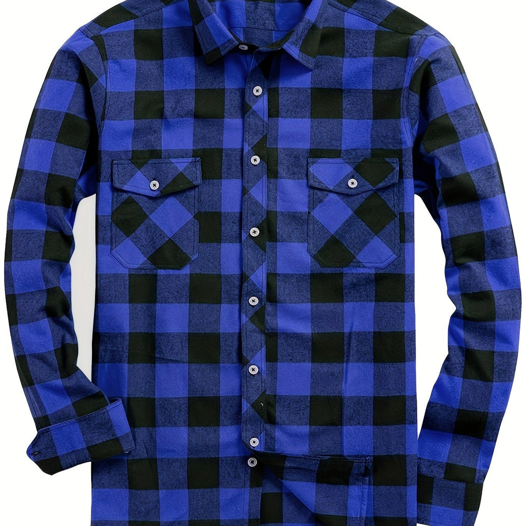 Flannel Shirt Red Black Buffalo Check Men's Long Sleeve Button-Up – Casual, Office, Holiday, Gift