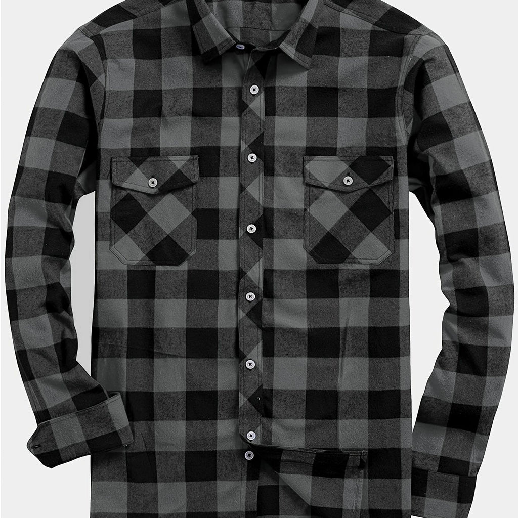 Flannel Shirt Red Black Buffalo Check Men's Long Sleeve Button-Up – Casual, Office, Holiday, Gift