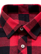 Flannel Shirt Red Black Buffalo Check Men's Long Sleeve Button-Up – Casual, Office, Holiday, Gift
