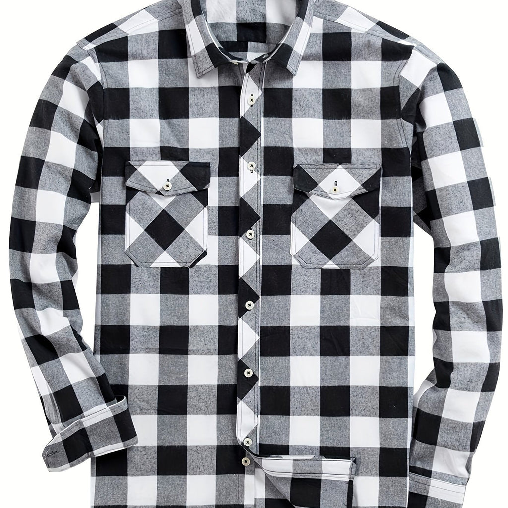 Flannel Shirt Red Black Buffalo Check Men's Long Sleeve Button-Up – Casual, Office, Holiday, Gift