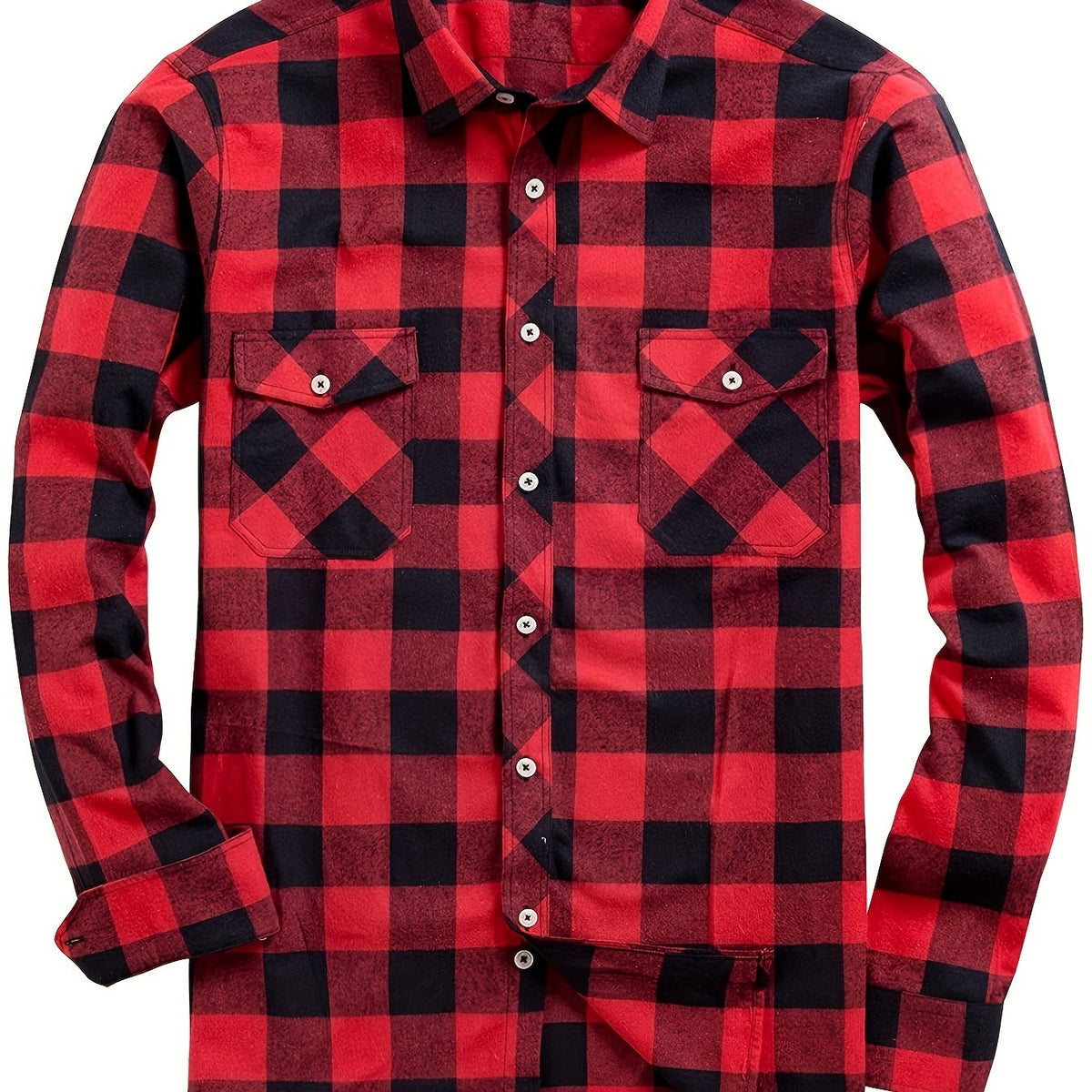 Flannel Shirt Red Black Buffalo Check Men's Long Sleeve Button-Up – Casual, Office, Holiday, Gift