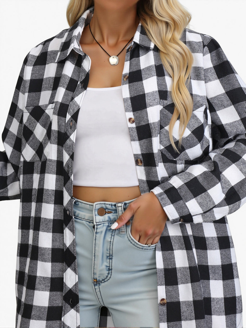 Flannel Shirt Red Navy Buffalo Check Women's Long Sleeve Button-Up – Casual, Autumn Layering, Gift
