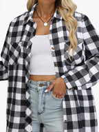Flannel Shirt Red Navy Buffalo Check Women's Long Sleeve Button-Up – Casual, Autumn Layering, Gift