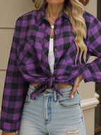 Flannel Shirt Red Navy Buffalo Check Women's Long Sleeve Button-Up – Casual, Autumn Layering, Gift