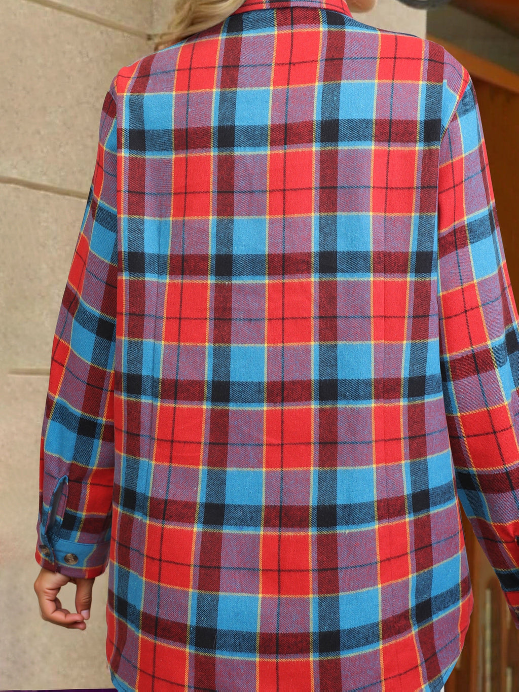 Flannel Shirt Red Navy Buffalo Check Women's Long Sleeve Button-Up – Casual, Autumn Layering, Gift