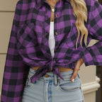 Flannel Shirt Red Navy Buffalo Check Women's Long Sleeve Button-Up – Casual, Autumn Layering, Gift