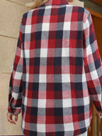 Flannel Shirt Red Navy Buffalo Check Women's Long Sleeve Button-Up – Casual, Autumn Layering, Gift