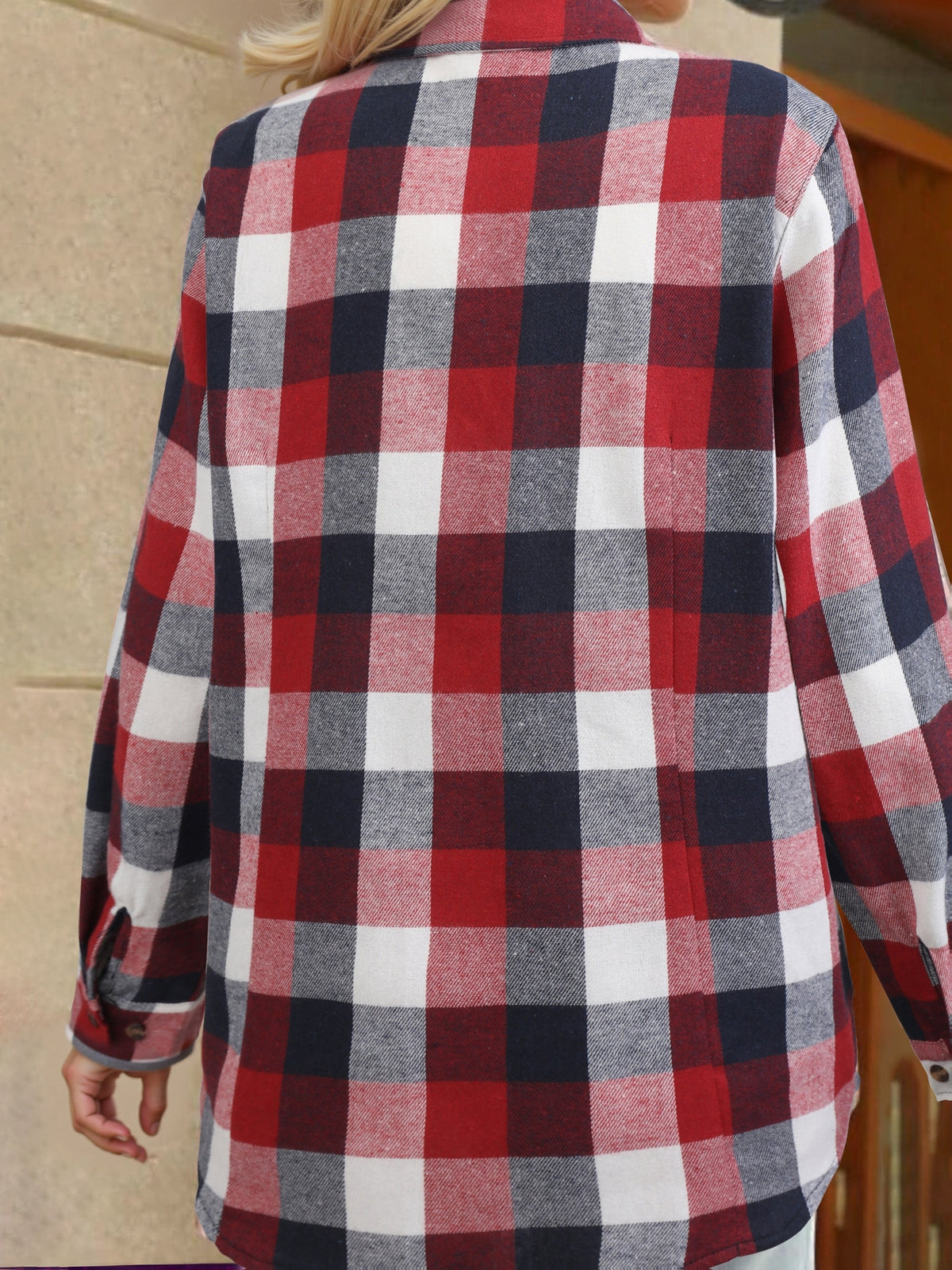 Flannel Shirt Red Navy Buffalo Check Women's Long Sleeve Button-Up – Casual, Autumn Layering, Gift