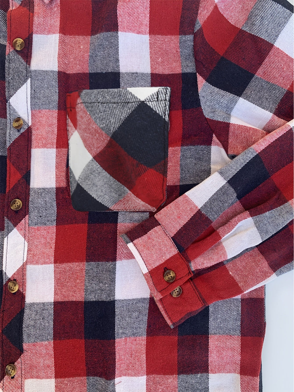 Flannel Shirt Red Navy Buffalo Check Women's Long Sleeve Button-Up – Casual, Autumn Layering, Gift
