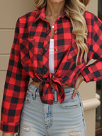 Flannel Shirt Red Navy Buffalo Check Women's Long Sleeve Button-Up – Casual, Autumn Layering, Gift