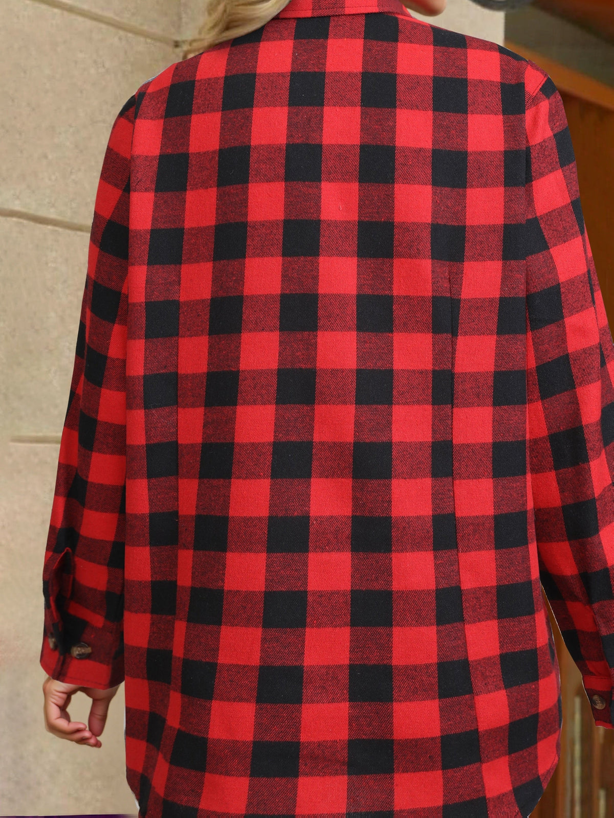 Flannel Shirt Red Navy Buffalo Check Women's Long Sleeve Button-Up – Casual, Autumn Layering, Gift