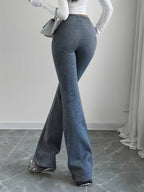 Flared Lounge Pants High-Waist Drawstring Women's Black – Casual, Office, Holiday, Gift