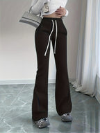 Flared Lounge Pants High-Waist Drawstring Women's Black – Casual, Office, Holiday, Gift