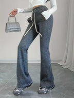 Flared Lounge Pants High-Waist Drawstring Women's Black – Casual, Office, Holiday, Gift