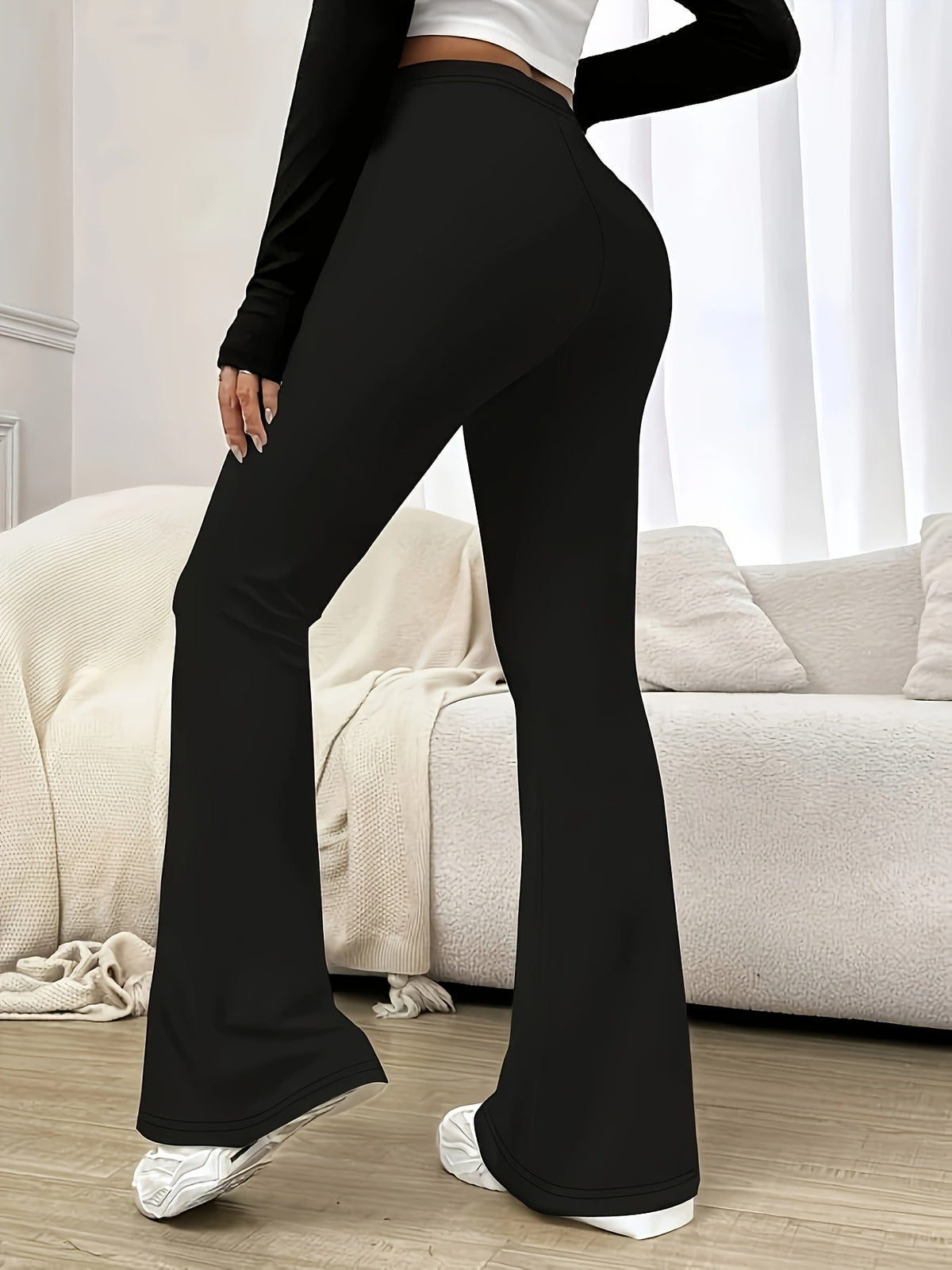 Flared Trousers Black High-Waist Women's Stretch Bootcut Pants – Casual, Office · Werune