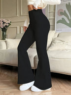 Flared Trousers Black High-Waist Women's Stretch Bootcut Pants – Casual, Office · Werune