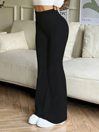 Flared Trousers Black High-Waist Women's Stretch Bootcut Pants – Casual, Office · Werune