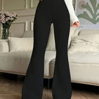 Flared Trousers Black High-Waist Women's Stretch Bootcut Pants – Casual, Office · Werune