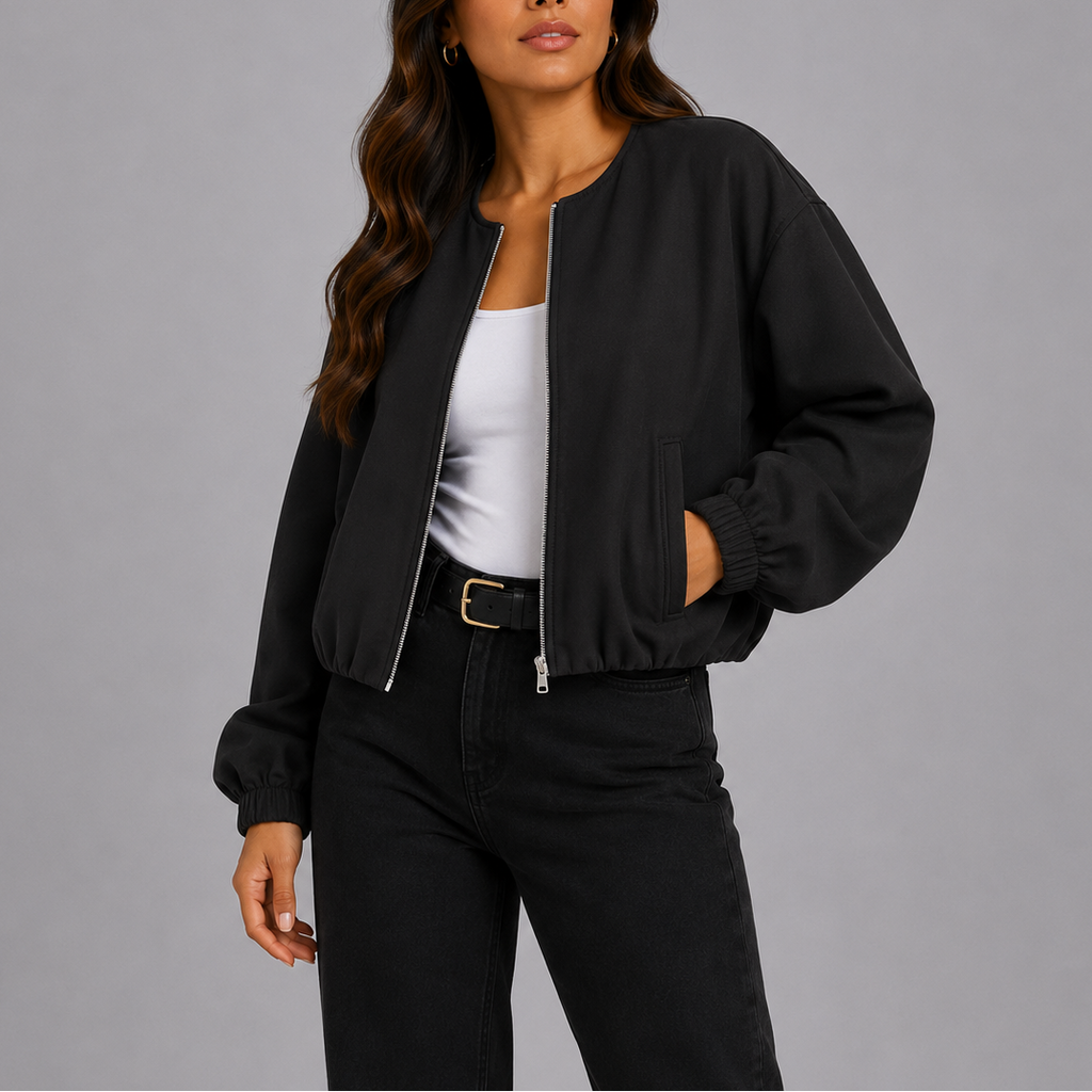 Fleece Bomber Jacket Grey Women's Zip-Up Cropped – Casual, Office, Holiday, Gift