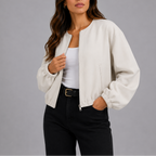 Fleece Bomber Jacket Grey Women's Zip-Up Cropped – Casual, Office, Holiday, Gift