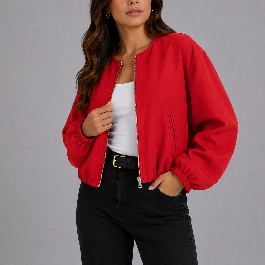 Fleece Bomber Jacket Grey Women's Zip-Up Cropped – Casual, Office, Holiday, Gift