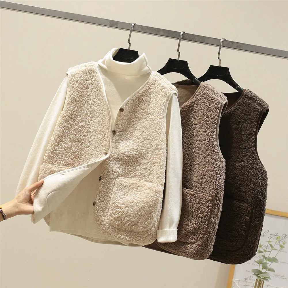 Fleece Gilet Sleeveless Vest Brown Women's – Casual, Winter Layering, Cosy Everyday Warmth