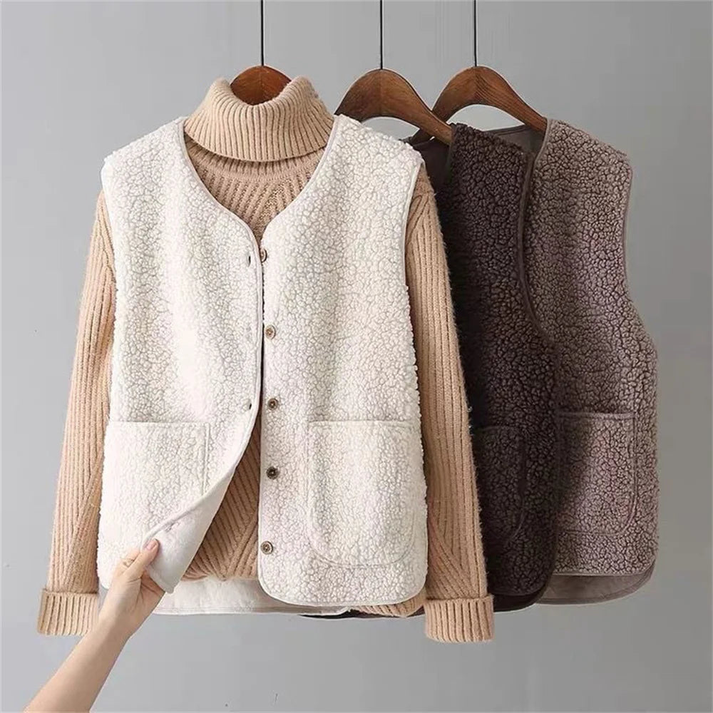 Fleece Gilet Sleeveless Vest Brown Women's – Casual, Winter Layering, Cosy Everyday Warmth