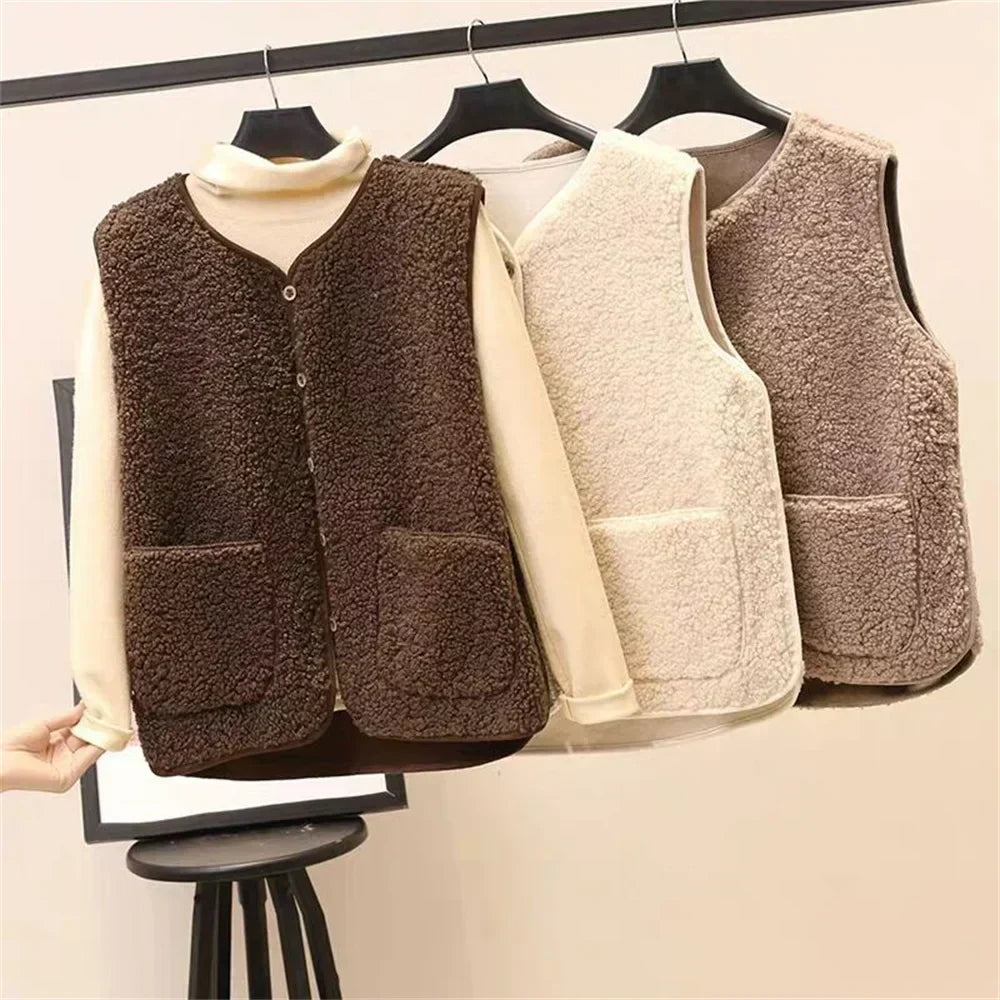 Fleece Gilet Sleeveless Vest Brown Women's – Casual, Winter Layering, Cosy Everyday Warmth