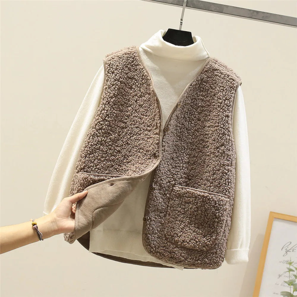 Fleece Gilet Sleeveless Vest Brown Women's – Casual, Winter Layering, Cosy Everyday Warmth
