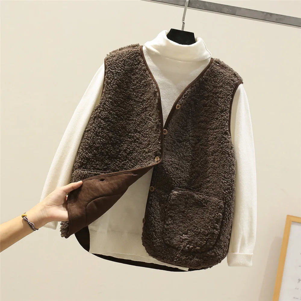 Fleece Gilet Sleeveless Vest Brown Women's – Casual, Winter Layering, Cosy Everyday Warmth