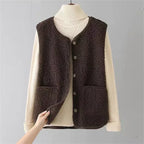 Fleece Gilet Sleeveless Vest Brown Women's – Casual, Winter Layering, Cosy Everyday Warmth