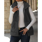 Fleece Gilet Vest Brown Women's Sleeveless Zip-Up – Casual, Office, Holiday, Gift