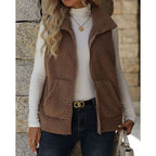 Fleece Gilet Vest Brown Women's Sleeveless Zip-Up – Casual, Office, Holiday, Gift